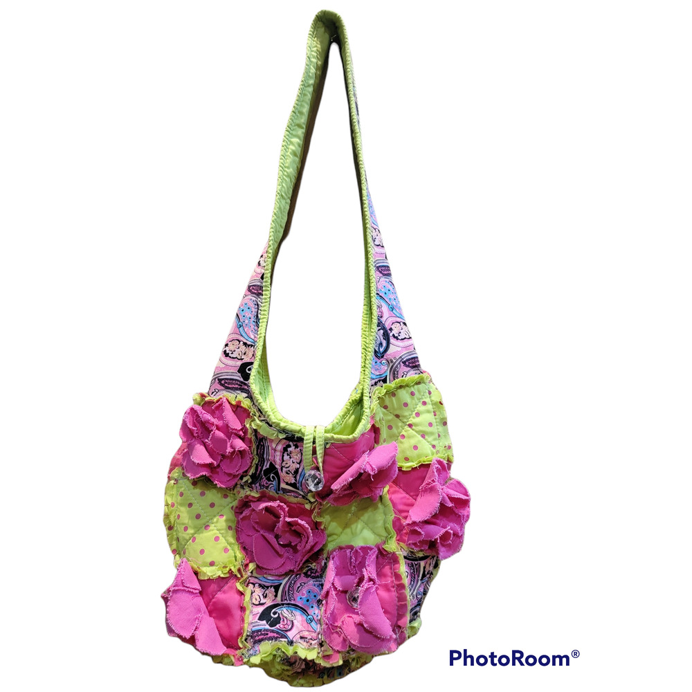 Boutique Quilted Patchwork Shoulder Boho Bag Gree… - image 1